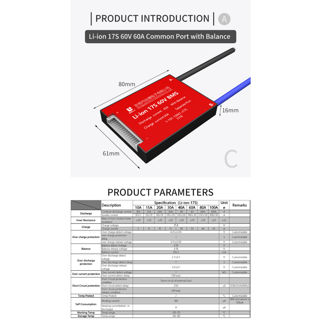 Bảng mạch bảo vệ pin Lithium Ion 3.7V BMS Daly 7S 10S 13S 16S 17S chính hãng