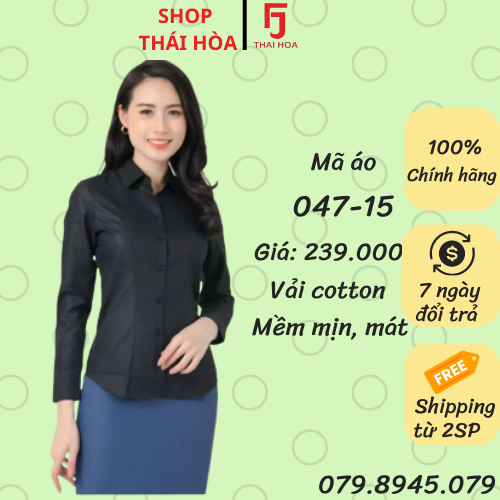 Áo Thái Hòa vải mềm mịn mát màu đen 047 8919