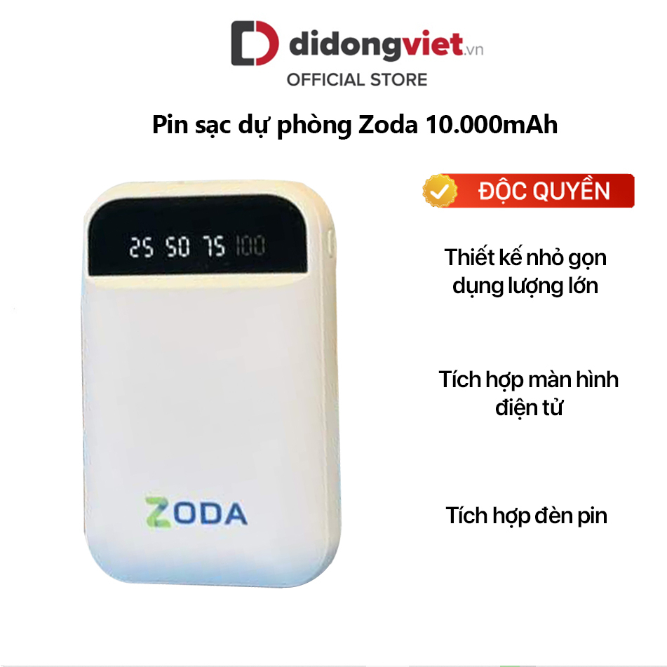Pin sạc dự phòng Zoda 10.000mAh - Phân phối ĐỘC QUYỀN - Nhỏ gọn, dụng lượng lớn, màn hình điện tử, tích hợp đèn pin