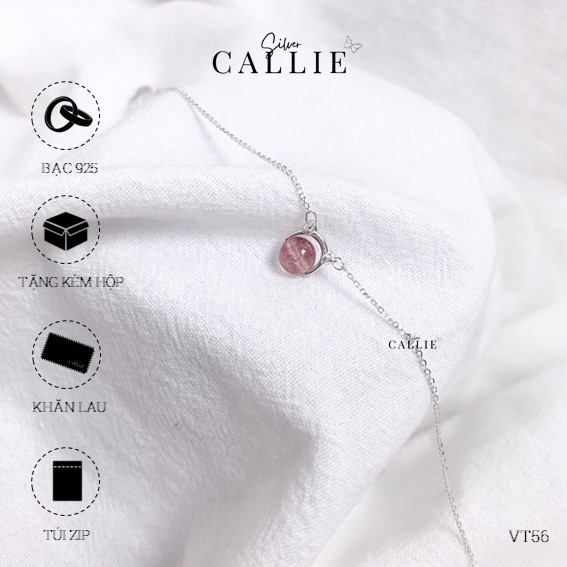 VT56 - Vòng tay bạc Callie Silver mèo đá thạch anh hồng