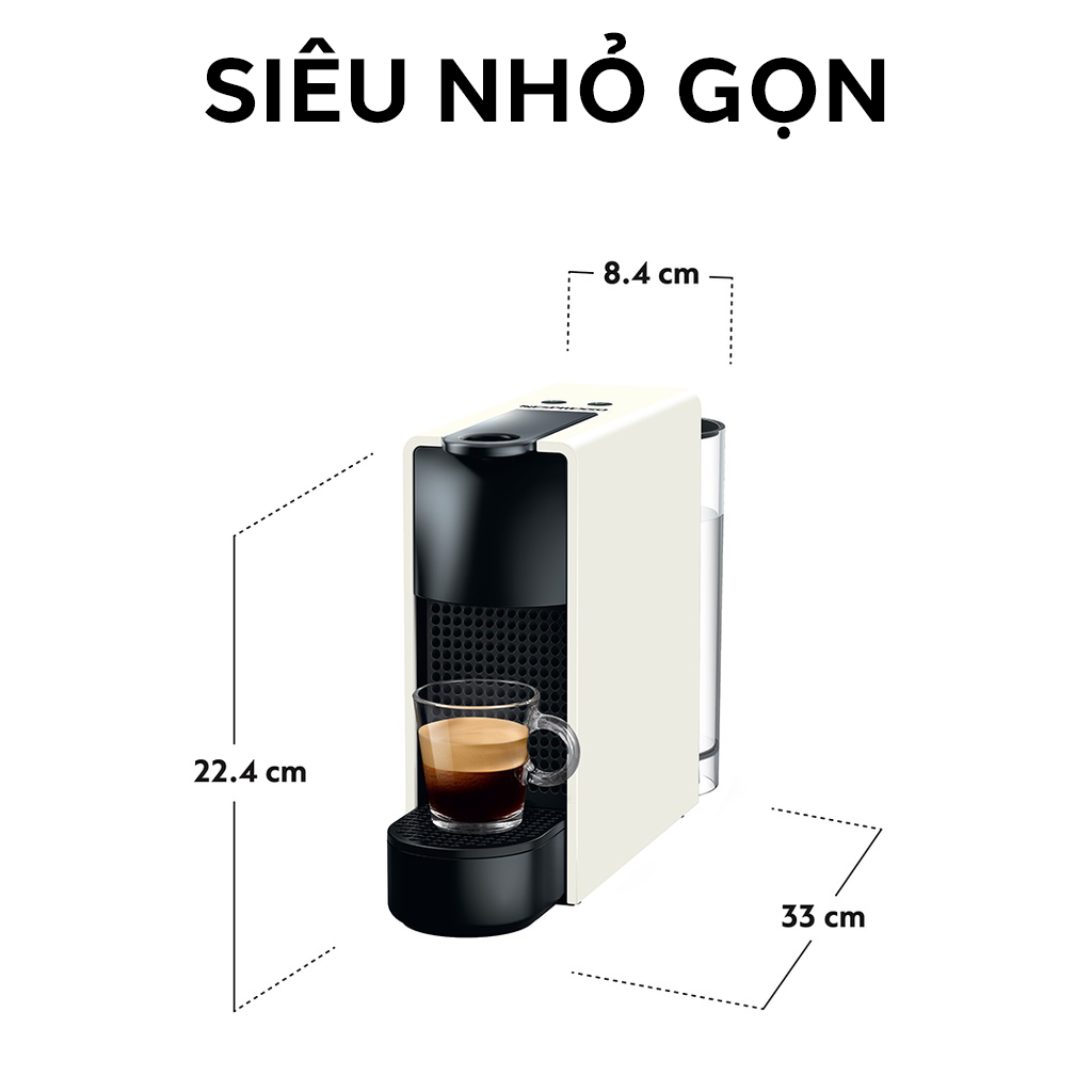 Bộ máy pha cà phê Nespresso Essenza Mini - Trắng & máy đánh sữa Aeroccino 3