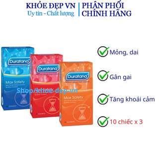 Combo 3 hộp Bao cao su Duratana bcs gân gai siêu bôi trơn - Hộp 10 chiếc x 3