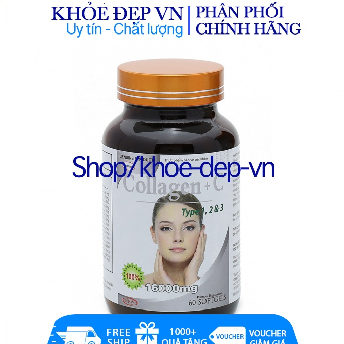 Viên uống đẹp da Collagen +C bổ sung Vitamin A E C giảm nám , tàn nhang ,sạm da Hộp 60 viên , collagen xoăn