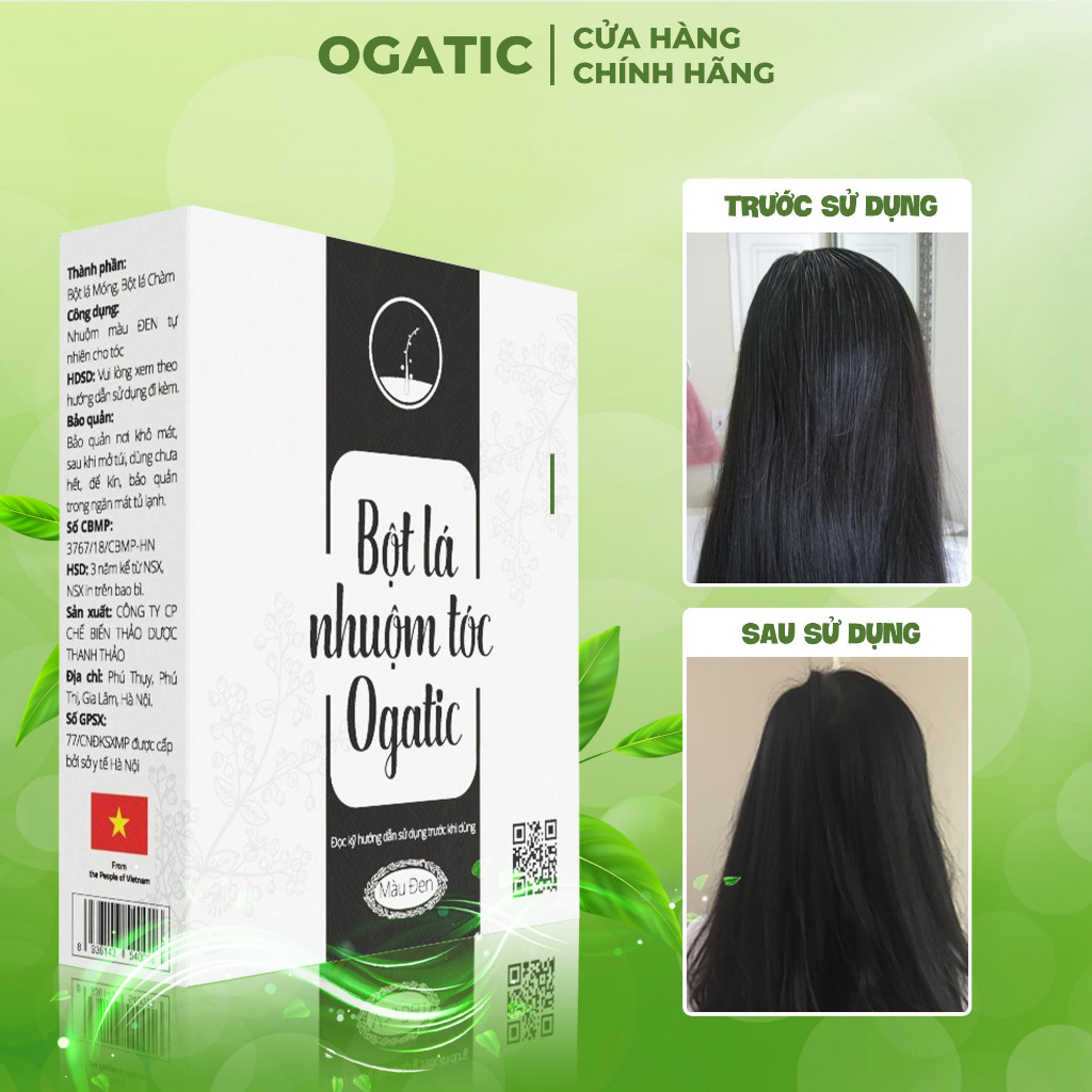 Bột Lá Nhuộm Tóc OGATIC (Màu Đen) 50g - Hàng Chính Hãng - Nhuộm Tóc Từ Lá Móng, Lá Chàm - An Toàn, Tự Nhiên