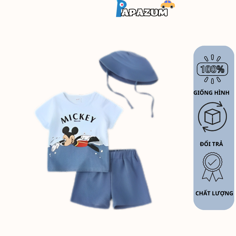 Đồ bộ quần áo bé trai bé gái ngắn tay chất cotton hình chuột mickey năng động PAPAZUM AA222661