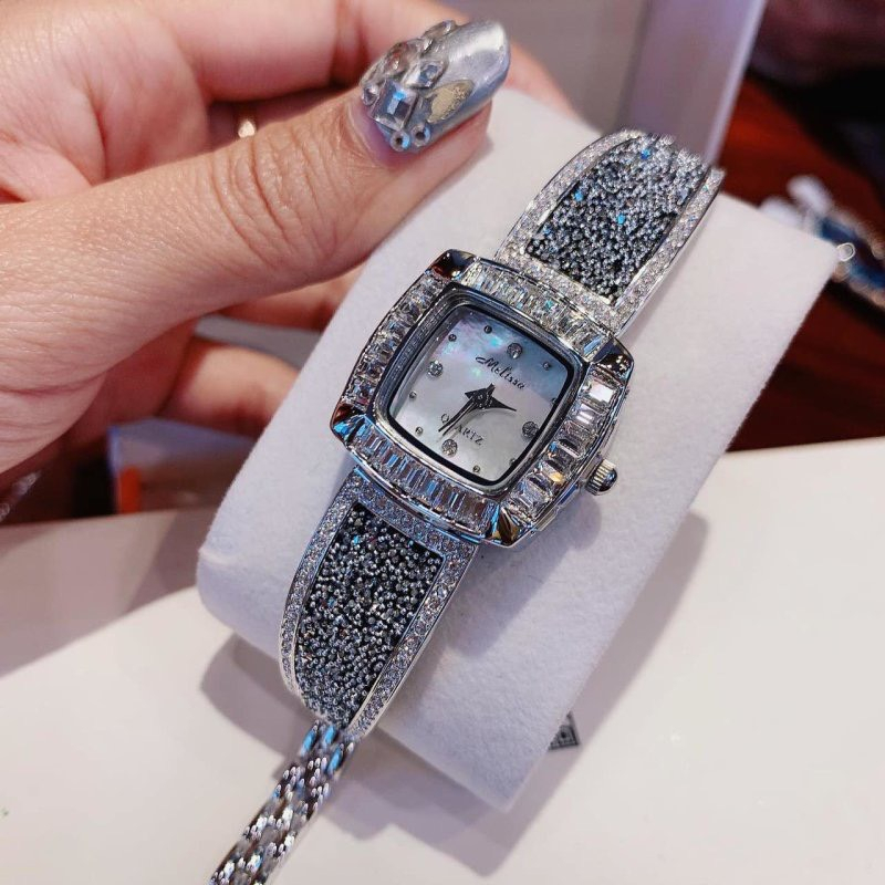 Đồng hồ nữ Melisa F8099 mặt vuông nhỏ nhắn dây da đeo đính đá lấp lánh nhỏ xinh