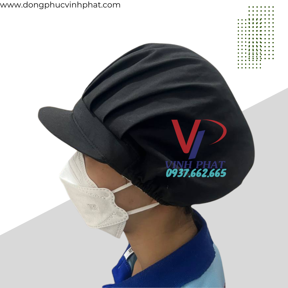 Mũ Nón Vải Màu Đen Trùm Tóc Công Nhân Thực Phẩm, Thủy Sản Form Ngắn Vải Đẹp Giá Rẻ  - Hình Thật