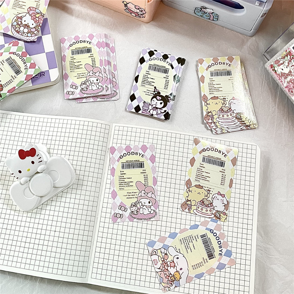 Set 20 Sticker Hình Dán Niêm Phong và Card Thẻ Giấy Trang Trí Goodbye Kuromi Melody Cinnamoroll