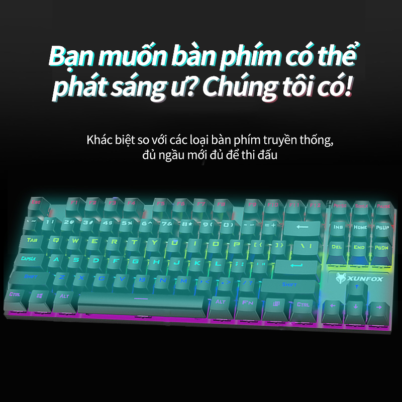 Bàn phím cơ K80 có dây trục màu xanh lá cây, bề mặt kim loại phát sáng dùng cho máy tính để bàn laptop máy cây chơi game