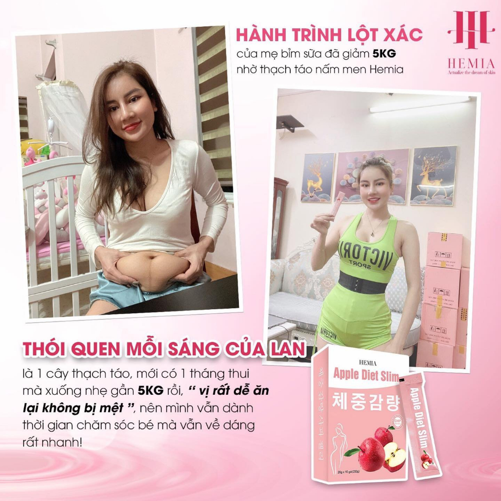 Thạch Táo Giảm Cân Hemia Hàn Quốc chính hãng Apple Diet Slim Hộp 10 Gói