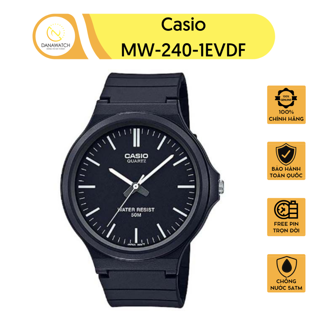 Đồng hồ nam Casio MW-240-1EVDF chất liệu nhựa bền nhẹ thiết kế mạnh mẽ nam tính màu đen thời trang