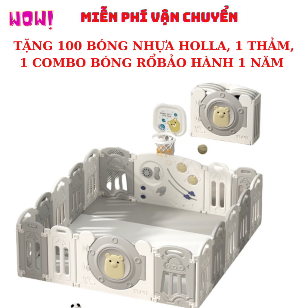 Bộ quây cũi nhựa nguyên sinh TẶNG THẢM + 100 BÓNG + COMBO CHƠI BÓNG RỔ