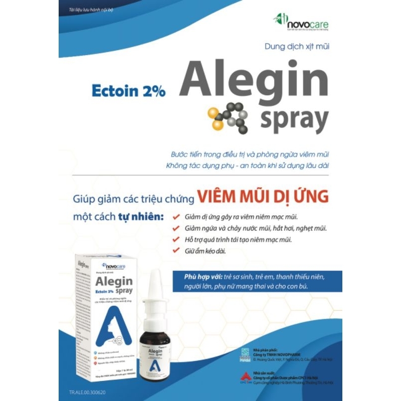 Xịt mũi Alegin Spray chứa Ectoin 2% an toàn cho trẻ sơ sinh và phụ nữ có thai