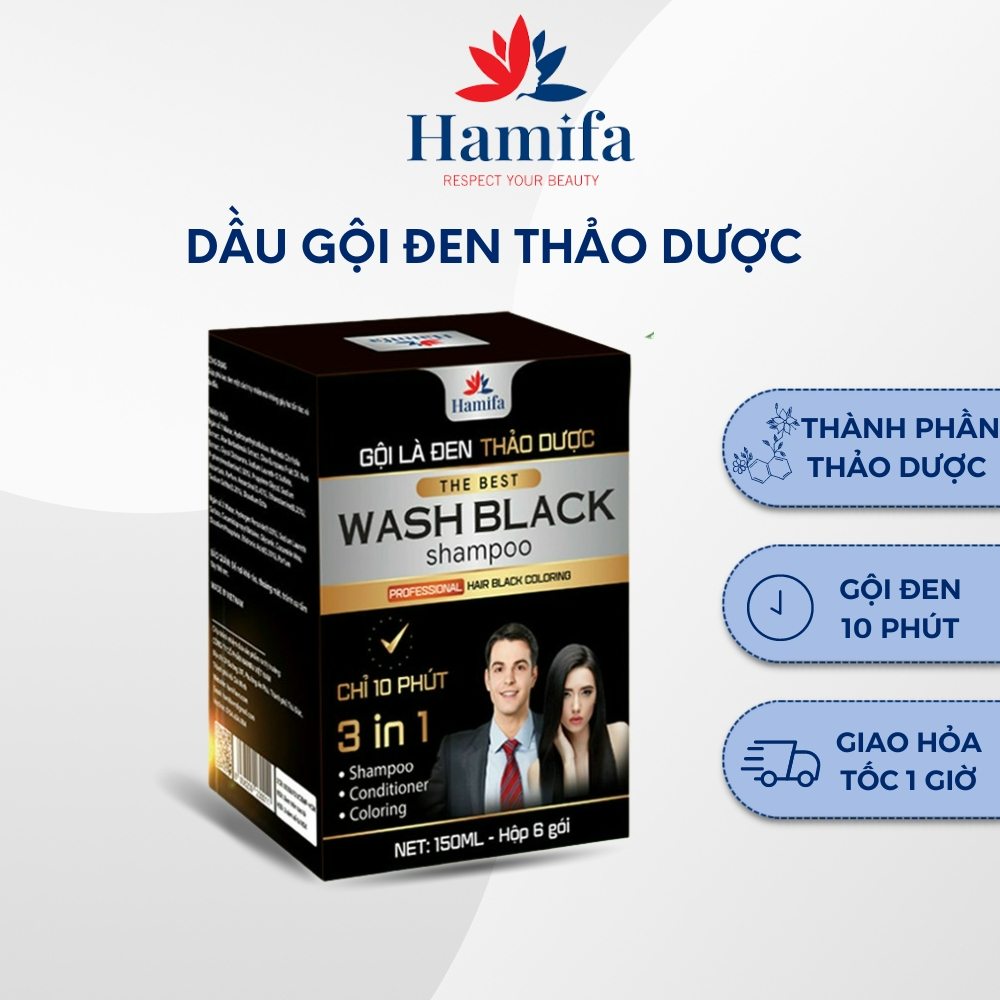 Dầu gội phủ bạc Hamifa nhuộm tóc gội đen chỉ 10p với công thức gội dưỡng nhuộm 3 trong 1 giúp phủ đen không gây hư tổn