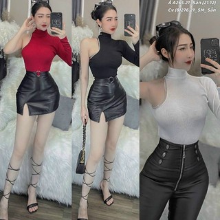 Áo thun cổ lọ khoét tay 1 bên đính đá Quảng Châu