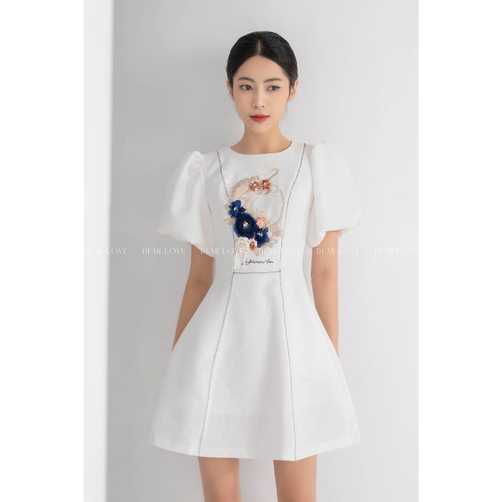 Đầm Nữ Dear Love Thêu Hoa Nổi Tay Bồng | Jasmi Dress