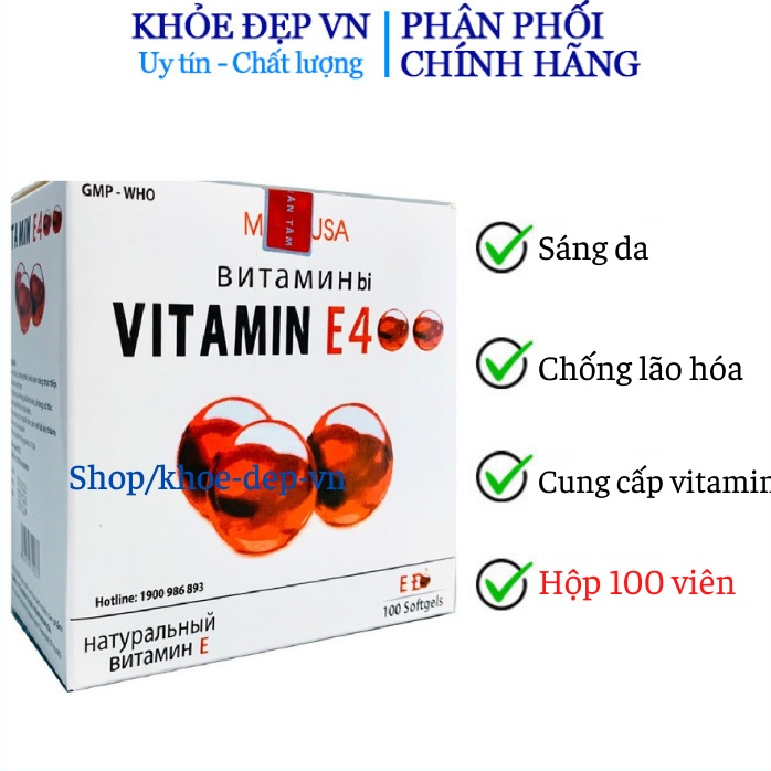 Viên uống đẹp da Vitamin E400 E Đỏ 4000mcg, Aloe vera 500mg - Hộp 100 viên