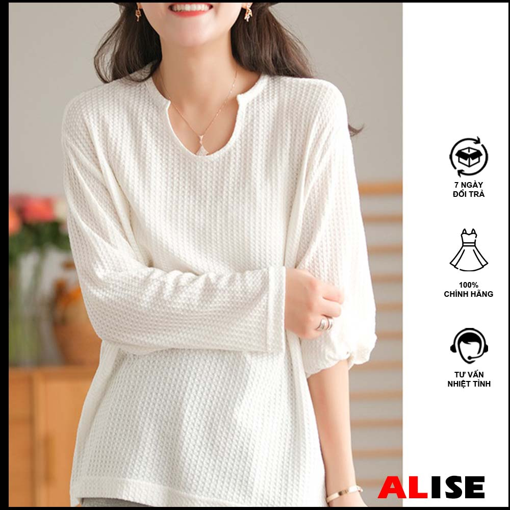 Áo thun cổ khoét dài tay chất tổ ong form rộng dáng suông basic hàn quốc (Mã AT52) ALISE AT22