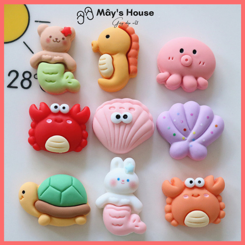Bộ 14 Jibbitz, Sticker, Charm 3D chủ đề sinh vật biển DIY nhựa cứng gắn Dép Crocs, Cross, Dép Sục, Cá Sấu Mây House