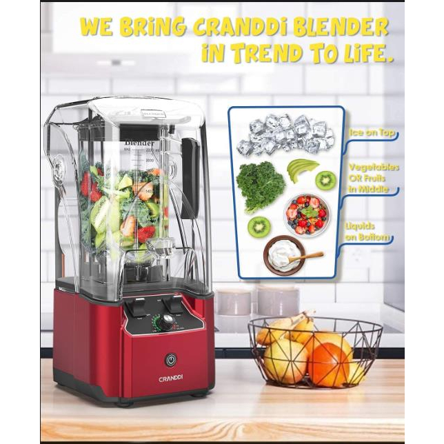 Máy xay sinh tố nhà hàng khách sạn chuyên nghiệp MỸ CRANDDI- K90 tốc độ cao 2200 watt có tấm chắn cách âm