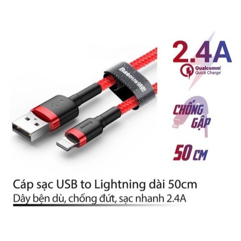 Cáp Sạc USB ip Baseus Sạc Nhanh 3A QC 3.0 Dây Bọc Dù Dài 1m/2m/3m Cho Điện Thoại Samsung Huawei Xiaomi