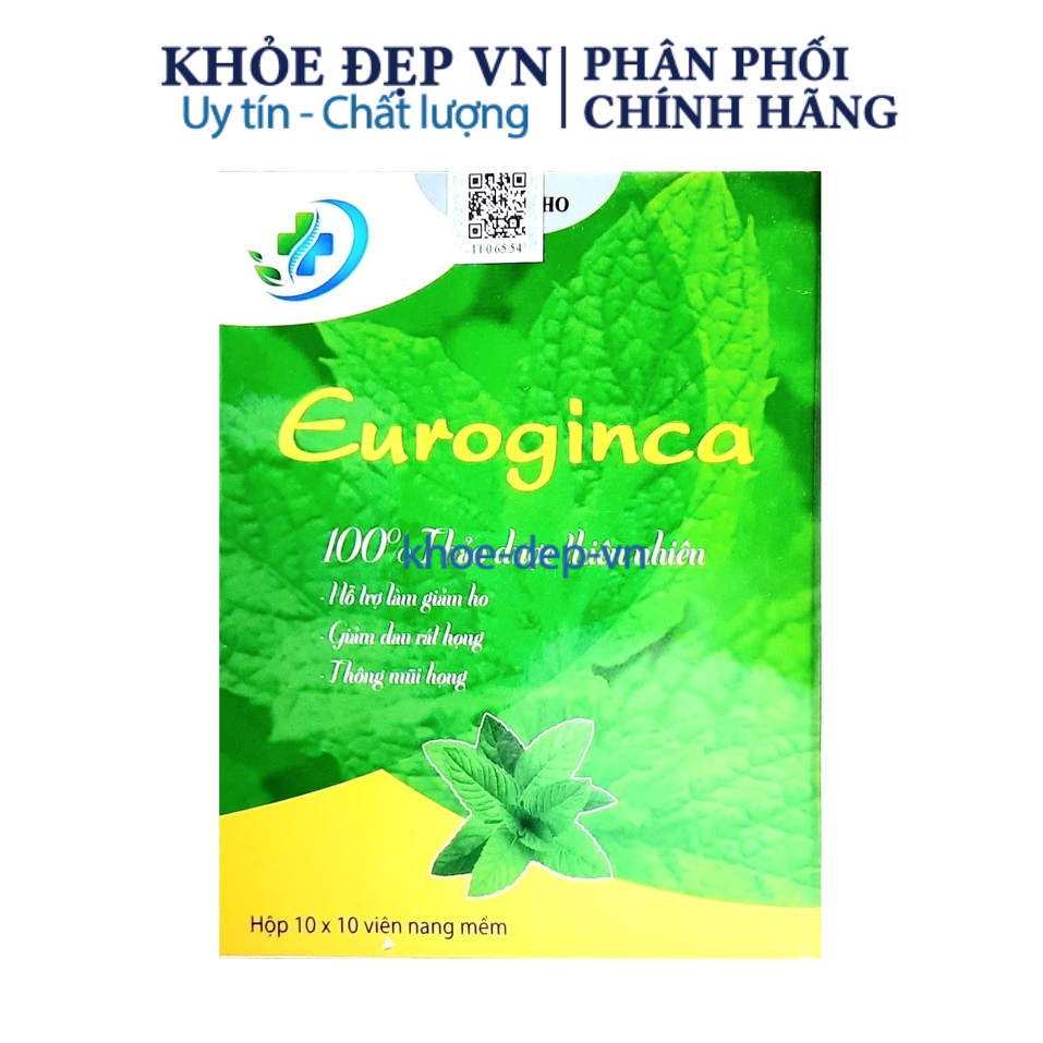 Viên uống Euroginca  thảo dược tự nhiên giúp giảm ho, đau rát họng, thông mũi họng – hộp 100 viên nang mềm