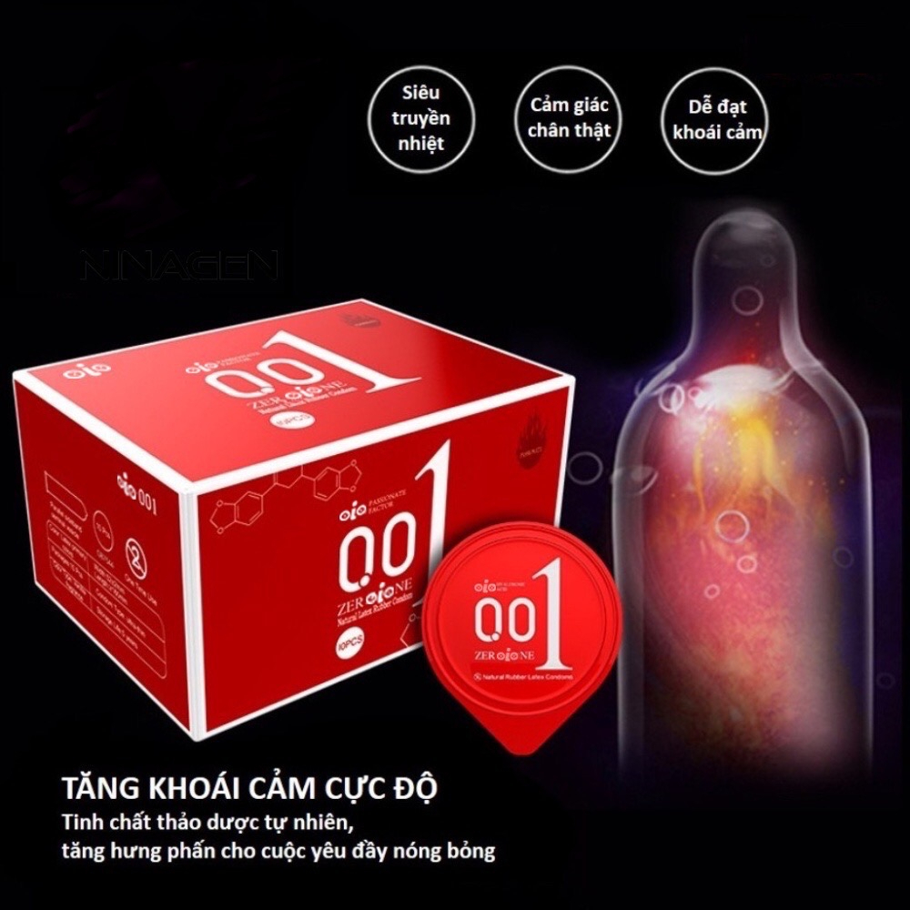 Bao cao su OIO 0.01mm đỏ siêu mỏng, nhiều gel, truyền nhiệt tốt, cảm giác chân thật - Hộp 10 bcs - MA Shop