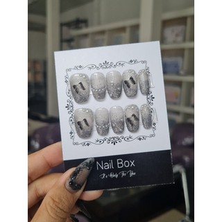 HYn's Nailbox - Nail form thang ombre nhũ flash đen đính charm tự làm