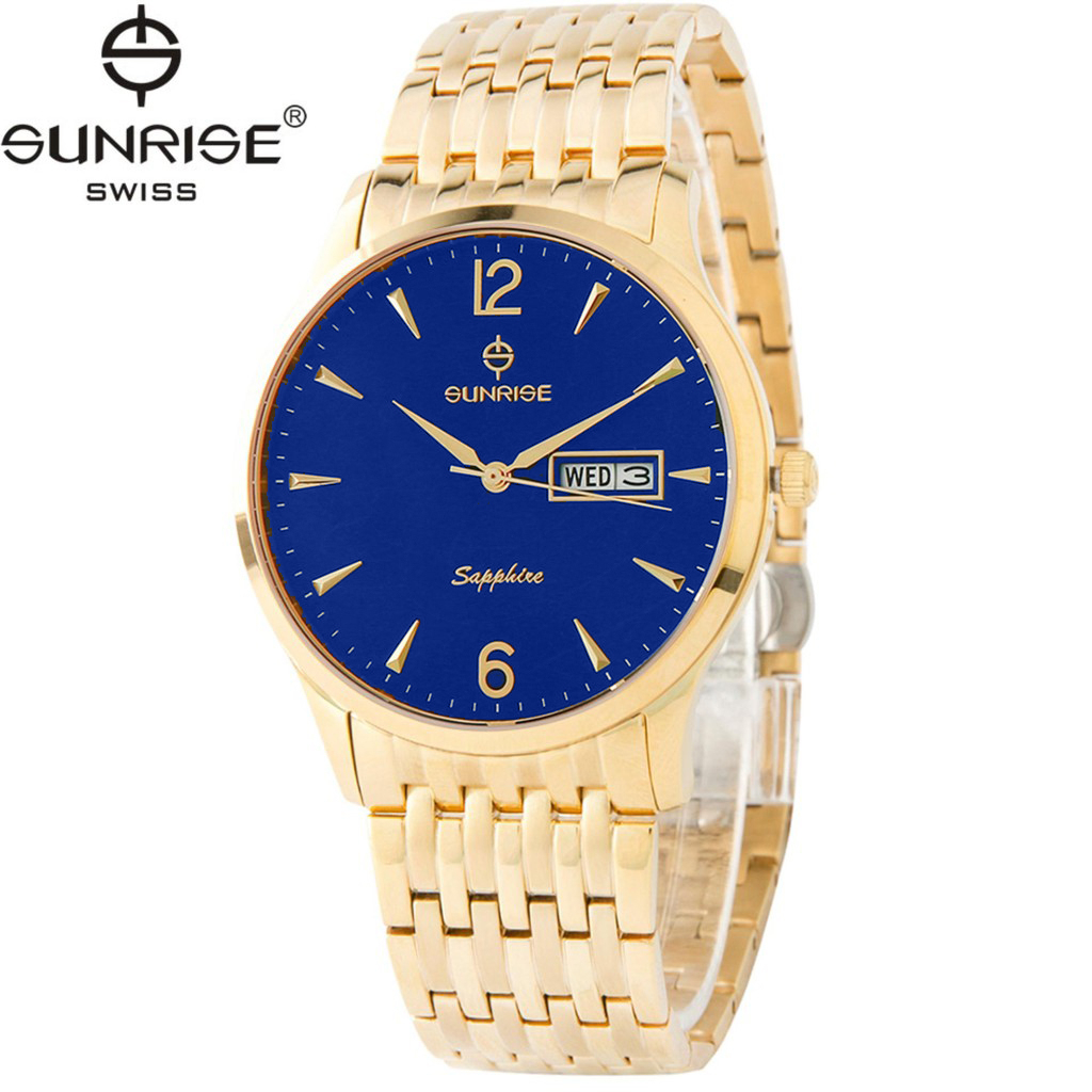 Đồng hồ nam dây kim loại mặt kính sapphire chống xước Sunrise DM778SWA DM778MK xanh