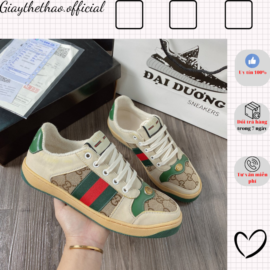Giày Gucci Sơn Tùng, Giày GC ST Nam Nữ 2 Bản Xanh Hồng Hàng Đẹp Full Box Bill