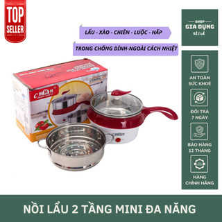 Nồi lẩu, ca nấu mì 2 tầng mini đa năng, chiên, hấp, lẩu, rán siêu tiện dụng