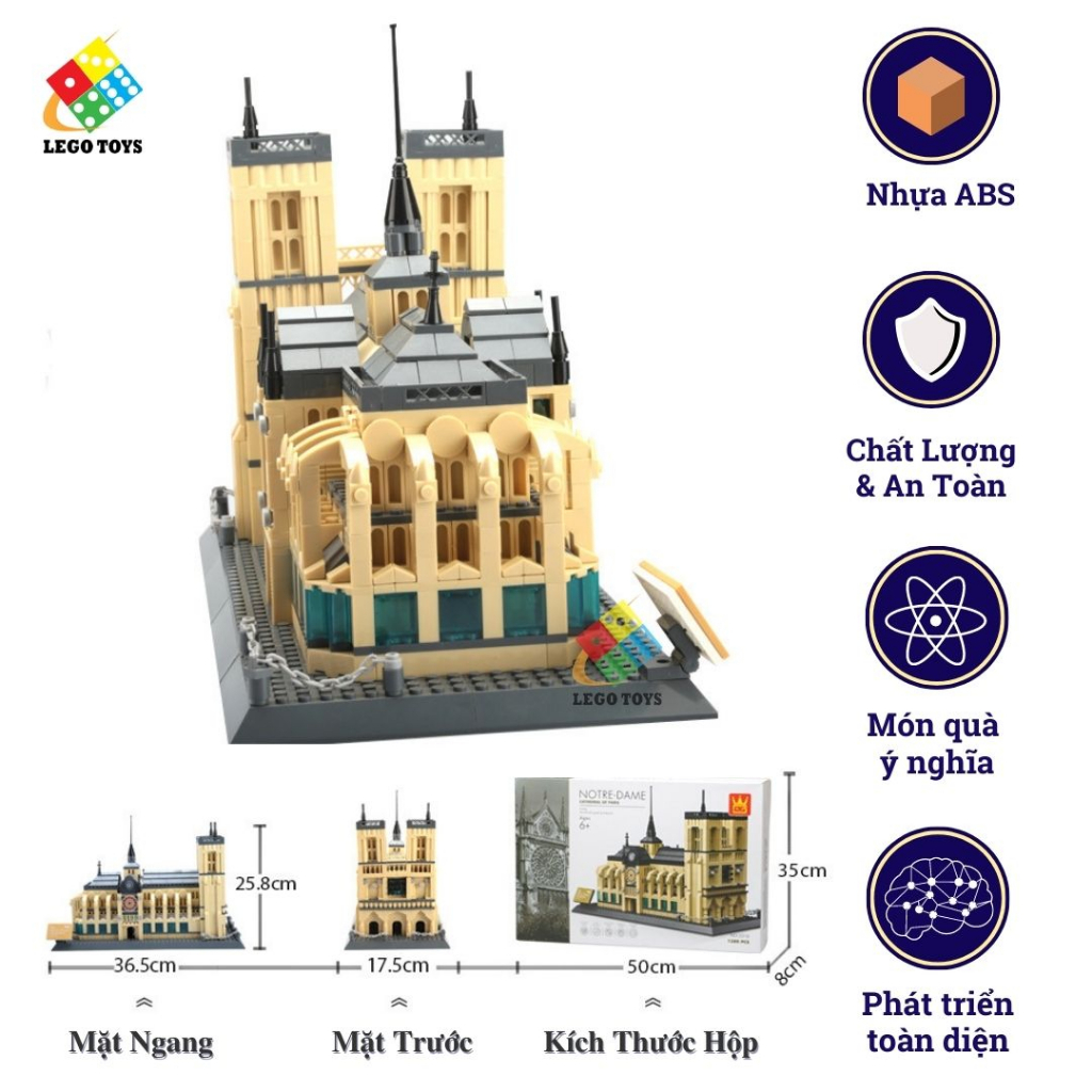 LEG0 Nhà Thờ Đức Bà Paris - Đồ Chơi Lắp Ráp Mô Hình Công Trình Kiến Trúc Nổi Tiếng Thế Giới - Tặng Dây Nháy Phát Sáng