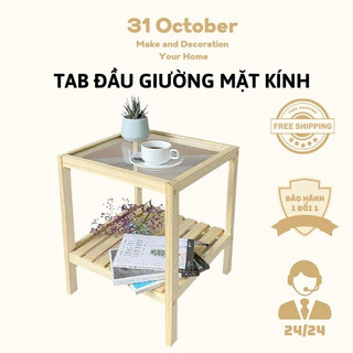 Kệ đầu giường - tab đầu giường, kệ gỗ khung gỗ mặt kính 2 tầng mặt kính cường lực - kdg mk