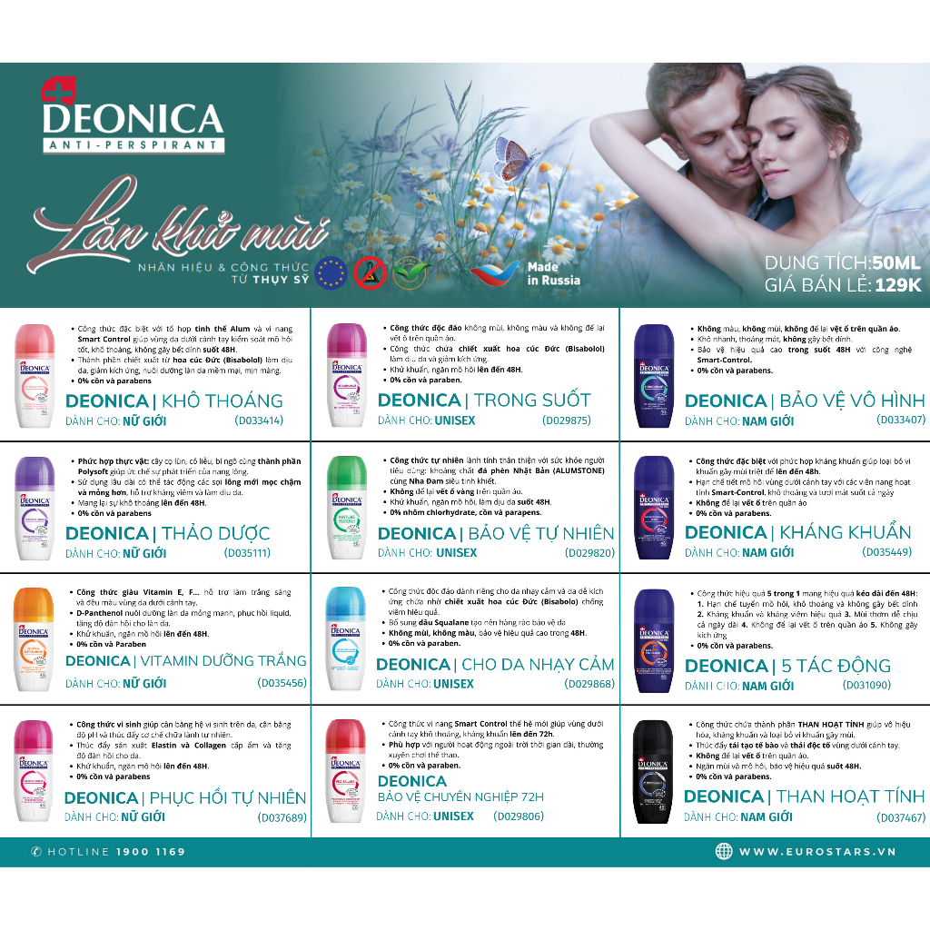 Lăn khử mùi Deonica dành cho Nam 50ml công nghệ Smart- Controlvới viên nang hoạt tính