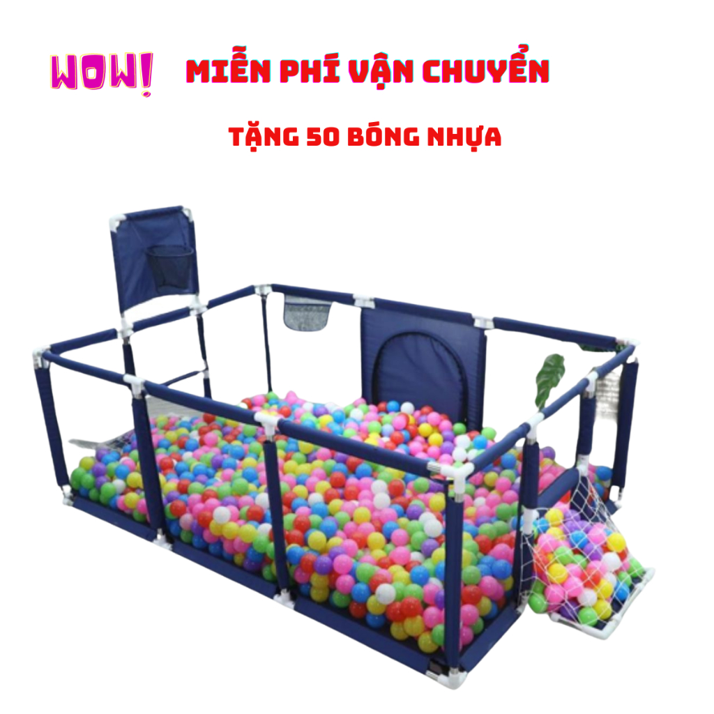 Quây bóng,quây bóng rổ, quây cũi kiêm nhà bóng hình chữ nhật kích thước 1m2x2m3 tặng 30 bóng nhựa holla, 2 dây  tay nắm