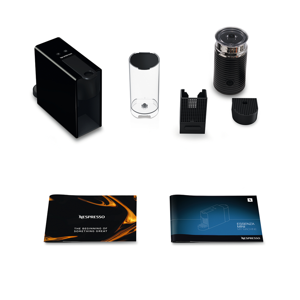 Bộ máy pha cà phê Nespresso Essenza Mini - Đen & máy đánh sữa Aeroccino 3