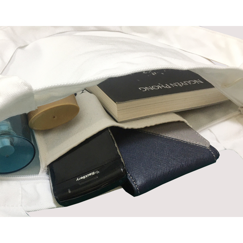 Túi tote vải Canvas Đen 1991Shop có dây kéo khóa in hình Keep It Simple đựng vừa laptop 14" B11