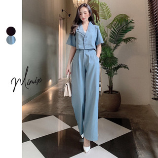 Set bộ rời trơn MIMIX áo croptop cổ vest và quần ống suông BC6195