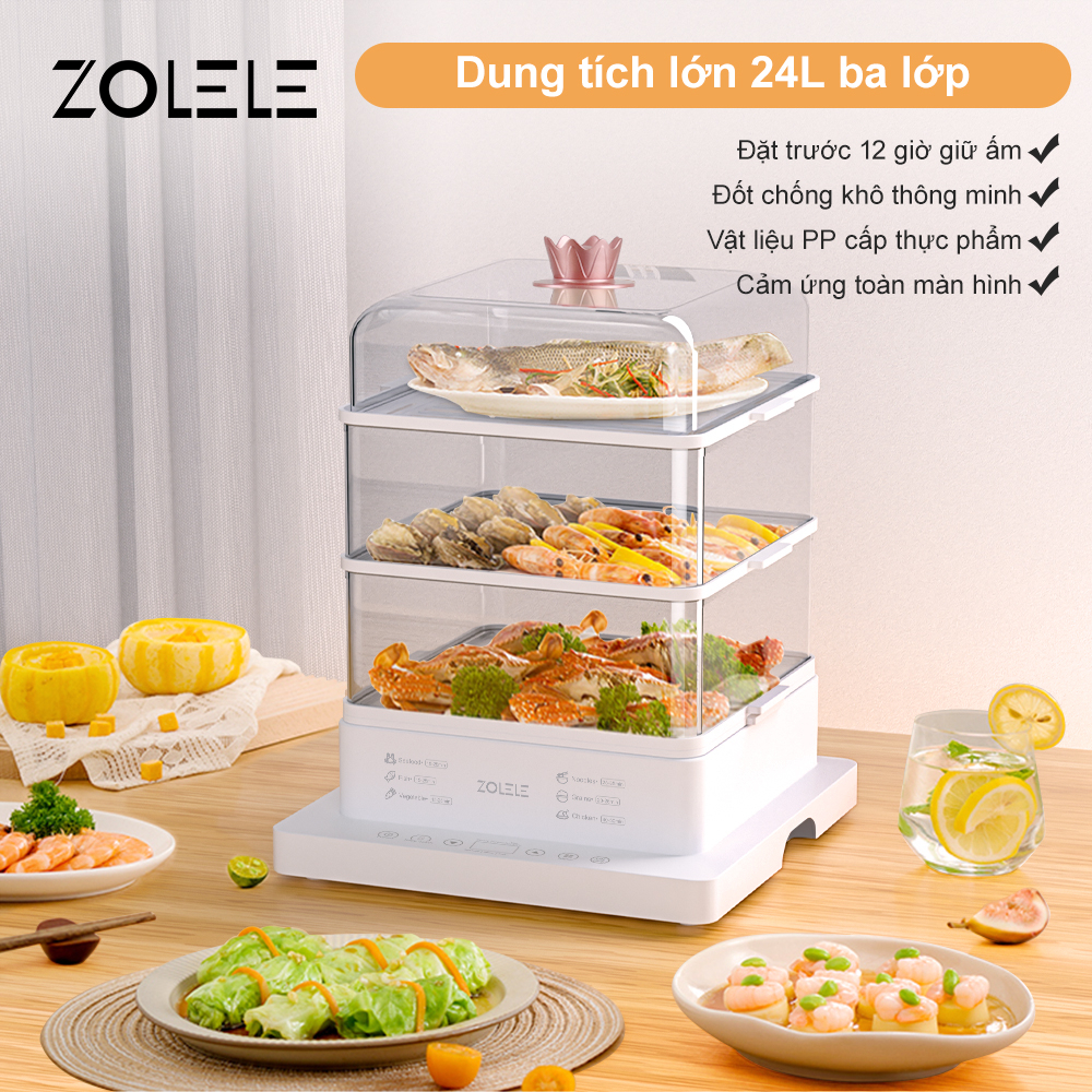 Nồi hấp điện 3 tầng đa năng ZOLELE ZM100, dung tích 24L
