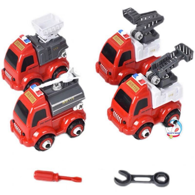 Set 4 chiếc xe ô tô cứu hoả bằng nhựa, có thể tháo lắp, tăng cường khả năng sáng tạo