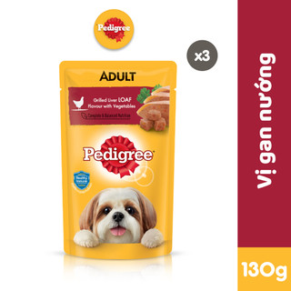 Bộ 3 Túi Thức Ăn Cho Chó Lớn PEDIGREE Dạng Sốt Vị Gan Nướng Rau Củ, 130g