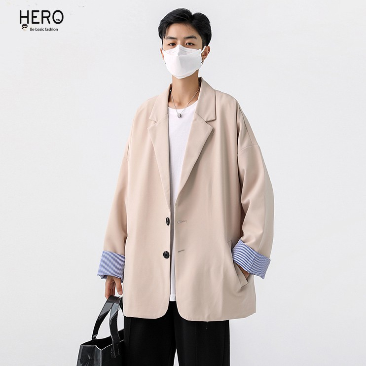 Áo khoác blazer Nam Form Rộng MrHero dài tay vest dáng dài unisex màu đen nâu phong cách Hàn Quốc BZ01 M.RO