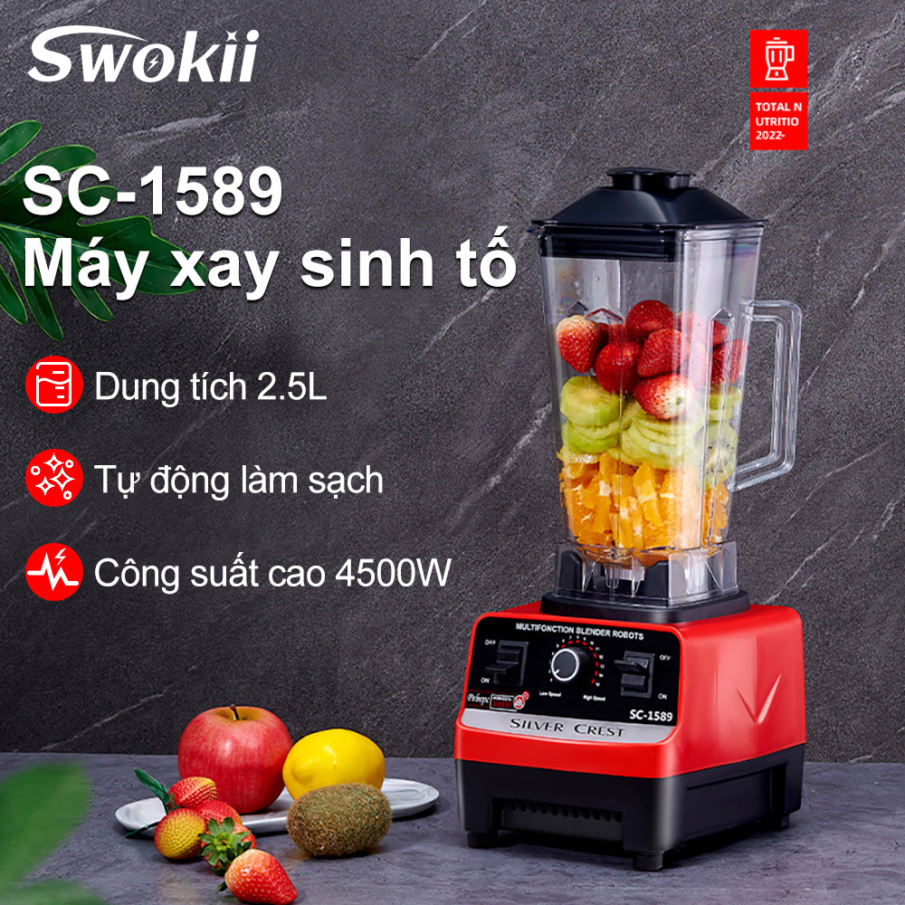 Swokii SC-1589 Máy Xay Sinh Tố, 4500w Máy Xay Sinh Tố Công Nghiệp, Máy Say Sinh Tố Dung Tích Lớn 2l, Máy trộn công nghiệp với lưỡi thép không gỉ, Đối với sinh tố, thịt, trái cây và rau quả, v.v.