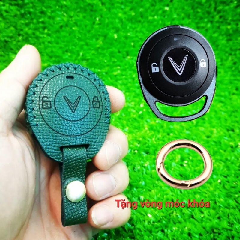 Bao da chìa khoá xe điện Vinfast, Remote tìm xe chống trộm handmade da thật