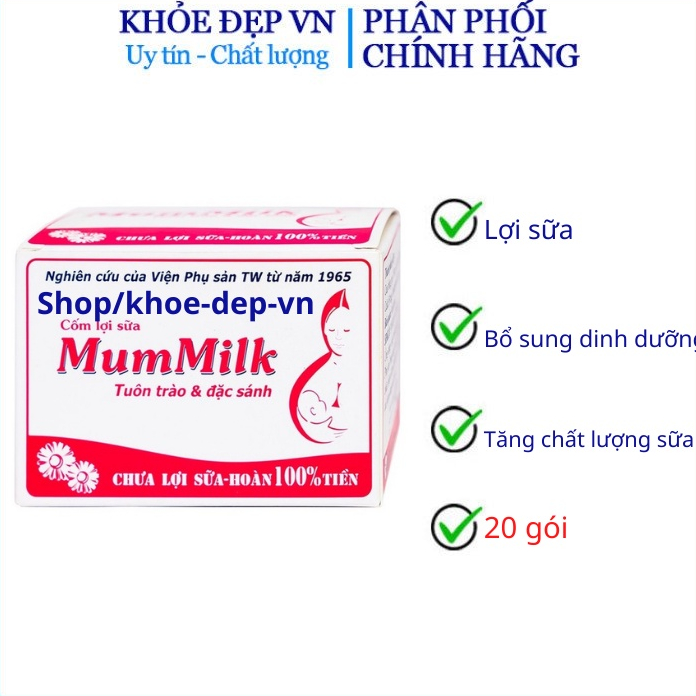 Cốm lợi sữa Mummilk, sữa về nhanh, tăng chất lượng sữa mẹ tác dụng sau 2-5 ngày sử dụng hộp 20 gói