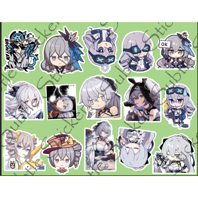 - Set 10/15 Sticker Broyna / Bronya Zaychik game  Honkai Impact hình dán chibi  trang trí siêu đẹp