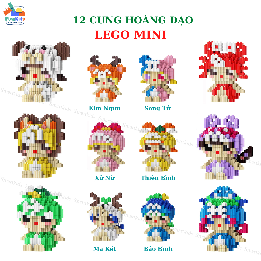 Lego 12 Cung Hoàng Đạo Mô Hình 3D Dễ Thương, Đồ Chơi Lego Mini Lắp Ghép Giáo Dục Phát Triển Trí Não PLAYKIDS