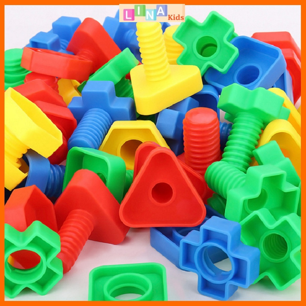 Đồ Chơi Ốc Vít Nhựa Nhiều Màu Sắc Cho Bé Luyện Vận Động Tinh, Matching Màu Sắc, Hình Khối - LINA Kids