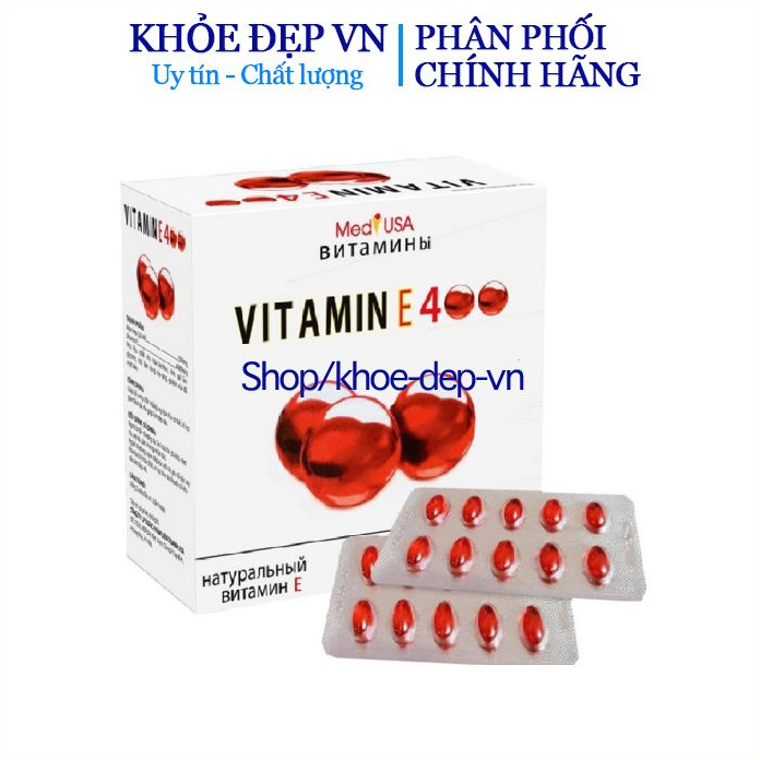 Viên uống đẹp da Vitamin E400 E Đỏ 4000mcg, Aloe vera 500mg - Hộp 100 viên