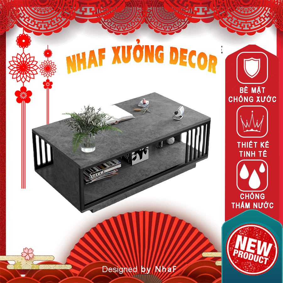 Bàn Trà,Bàn Đọc Sách Hình Hộp Chữ Nhật mặt gỗ Hoạ Tiết Đá Hoa Cương, Chịu Lực,Chịu Nhiệt,Hạn Chế Bám Bụi NhaF